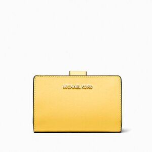 New Michael Kors Medium Crossgrain Leather Wallet Daisy Yellow